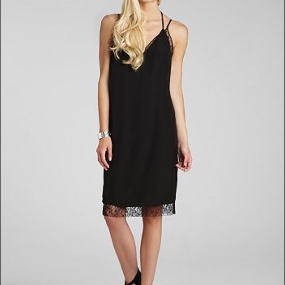 BCBGeneration Black Slip Dress Lace Trim